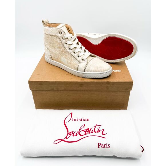 Christian Louboutin Bip Bip Orlato High Top White Floral Sneakers EU 37 US 7 - Picture 1 of 11